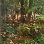 Michael Doyle, Light in the Forest, 2014, oil on board, 10 x 10 inches
