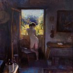 Michael Doyle, Nude in Studio Door, 2014, oil on board, 30 x 30 inches