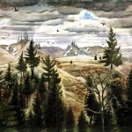 Charles Burchfield (1893 - 1967), March Day, Gowanda, 1926-33, watercolor, gouache, pastel and charcoal on pieced buff paper, 26 x 35 1/2 inches