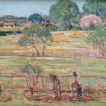 Childe Hassam (1859 - 1935), May in the Garden, 1929, oil on wood panel, 12 x 24 inches