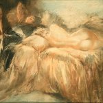 Everett Shinn (1876 - 1953), Les Deux Amies, 1939, gouache on paper, 12 1/2 x 17 inches