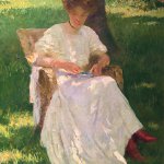 Francis Luis Mora (1874 - 1940), Lola in the Orchard, c. 1910, oil on canvas, 30 x 25 inches