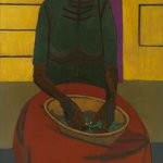 Robert Gwathmey (1903 - 1988), Shelling Peas, c. 1945, oil on canvas, 36 1/4 x 20 inches