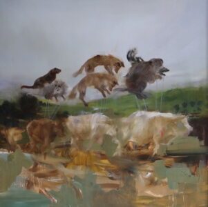 Sarah McRae Morton, Ground Wire (SOLD), oil on panel, 24 x 24 inches