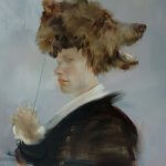 Sarah McRae Morton, Mending the Decoy, 2018, Oil on wood, 24 x 24 inches - SOLD