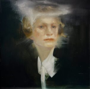Sarah McRae Morton, Saint Vincent's Halo, 2022, Oil on panel, 16 x 16 inches