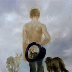 Sarah McRae Morton, Shepherd and Magician, 2018, Oil on linen, 33 x 33 inches - SOLD