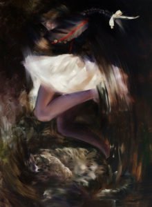 Sarah McRae Morton, The Sleep of Grace at the Bend of Brave, 2019, Oil on linen, 40 x 30 inches