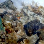 Sarah McRae Morton, The Glare in the Eye of a Hare, and the Question about a Walrus, oil on canvas, 54 x 64 inches - SOLD