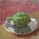 Jon Redmond, Triptych with Artichoke, 2015, oil on board, 10 x 30 inches