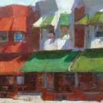 Jon Redmond, Awnings, 2015, oil on board, 10 x 10 inches