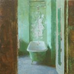Jon Redmond, Triptych with Bathtub, 2015 oil on board 10 x 30 inches