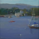 Christine Lafuente, Harbor with Red Kayak, 2015, oil on linen, 12 x 12 inches