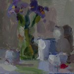 Christine Lafuente, Iris and Jars, 2015, oil on linen, 5 x 7 inches