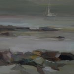 Christine Lafuente, Rocky Cove in Fog, 2015, oil on linen, 14 x 16 inches