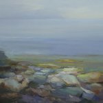 Christine Lafuente, Rocky Shore and Distant Fog Bank, 2016, oil on linen, 30 x 36 inches