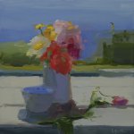 Christine Lafuente, Summer Bouquet with Daisies and Impatiens, 2015, oil on linen, 12 x 12 inches