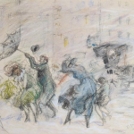 Everett Shinn, Windy Day, New York, 1898, pastel on paper, 14 x 20 inches