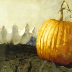 Jamie Wyeth, Pumpkin and Shell, 1989, Mixed media on paper, 21 ½ x 30 inches