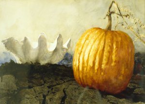 Jamie Wyeth, Pumpkin and Shell, 1989, Mixed media on paper, 21 ½ x 30 inches