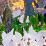 Jamie Wyeth, The Coop - Fourth in a Suite of Untoward Occurrences on Monhegan Island, 2014, oil on canvas, 45 x 30 inches