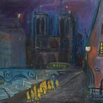 Ludwig Bemelmans, Notre Dame at Night, oil on canvas, 35 x 45 inches