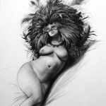 Steven Assael, Megan with Mask, 2013, Graphite and crayon on paper, 20 x 14 3/4 inches