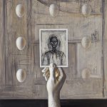 Scott Fraser, Lesson in Paint (Giacometti Tribute), oil on board, 23 1/2 x 18 inches