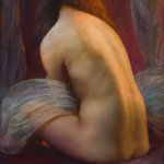 Steven Assael, Seated Bride Holding Veil, 2015, Oil on board, 23 3/4 x 17 3/4 inches