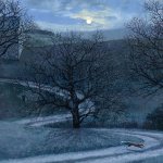 Timothy Barr, Fox in Moonlight, oil on board, 12 x 24 inches