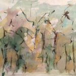 Mary Page Evans, Going Into the Woods, watercolor and ink on paper, 12 1/2 x 15 1/2 inches