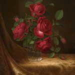 Martin Johnson Heade (1819-1904), Four Roses in a Glass, c. 1883-1900, oil on canvas, 22 x 14 inches