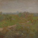 John Henry Twachtman (1853-1902), Road Over the Hill, c. 1895, oil on panel, 19 1/4 x 19 3/4 inches