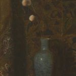 J. Alden Weir (1852-1919), Still Life with Allium and Amber Beads, c. 1877-1880, oil on canvas, 32 1/4 x 14 inches