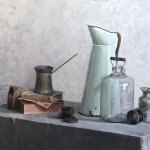 Judith Pond Kudlow, Vessels, 2017, oil on canvas, 22 x 30 inches