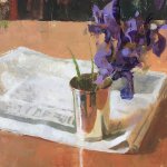 Jon Redmond, Irises Revisited, 2017, Oil on board, 10 x 10 inches