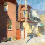 Jon Redmond, Newkirk Street, 2017, Oil on board, 14 x 14 inches