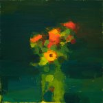 Stanley Bielen, Zinnias, 2017, oil on paper mounted on board, 12 x 12 inches