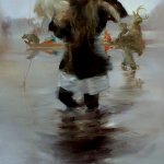 Sarah McRae Morton, Weighing of the Wolves, 2017, oil on canvas, 40 x 20 inches