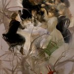 Sarah McRae Morton, To Be Among the Branches, 2017, oil on canvas, 40 x 20 inches