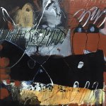 Vicki Vinton, Night Ride, 2017, combined mediums on board, 16 x 16 inches