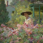 Abbott Fuller Graves (1859 - 1936), In the Garden, c. 1910s, Oil on board, 14 1/4 x 17 7/8 inches