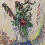 Alfred Maurer (1868 - 1932), Flowers in White Pitcher, 1926-8, Watercolor and gouache on paper, 22 7/8 x 18 1/8 inches
