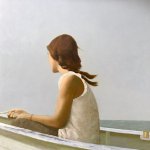 Bo Bartlett, Girl on the Boat, 2018, Oil on panel, 18 x 18 inches