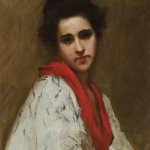 William Merritt Chase (1849 - 1916), Portrait of a Woman (Lady in Kimono), circa 1890, Oil on canvas, 21 5/8 x 17 1/8 inches