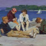 Edward H. Potthast (1857 - 1927), Beach Scene #4, circa 1920, Oil on board, 12 x 16 inches