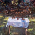 Michael Doyle, Apples on French Linen, 2018, Oil on canvas, 20 x 24 inches