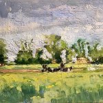 Michael Doyle, Cows Meadow, 2018, Oil on board, 6 x 11 3/8 inches