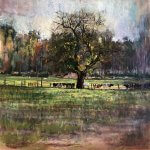 Michael Doyle, Pastoral Cows, oil on canvas, 30 x 30 inches