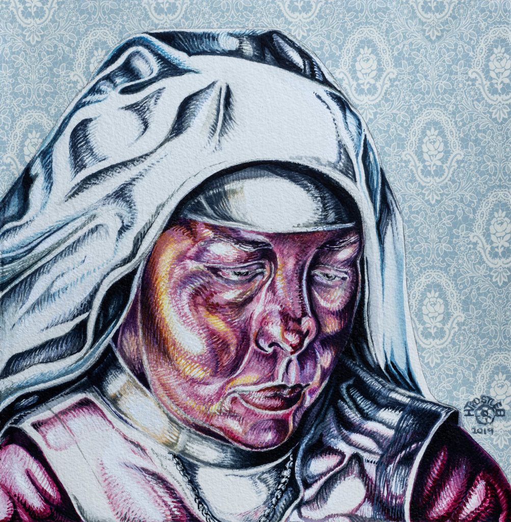 Holly Trostle Brigham, Little Pink Nun, 2019, Watercolor, 12 x 12 inches